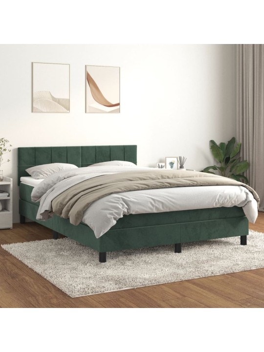Box spring postel s matrací tmavě zelená 140x200 cm samet