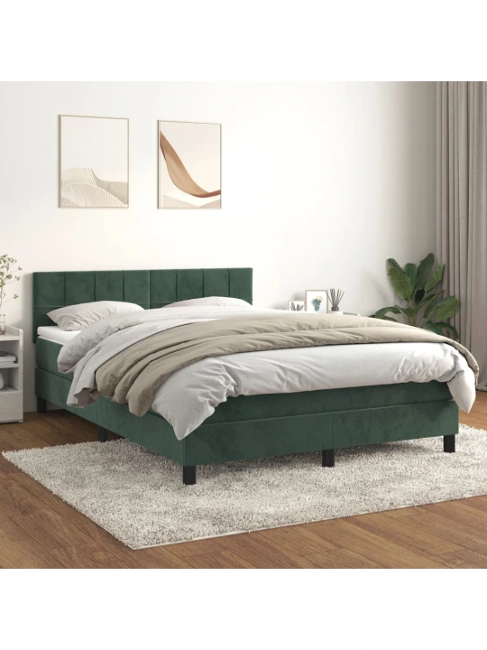 Box spring postel s matrací tmavě zelená 140x200 cm samet