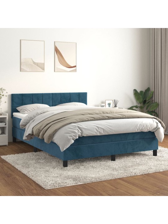 Box spring postel s matrací tmavě modrá 140x200 cm samet