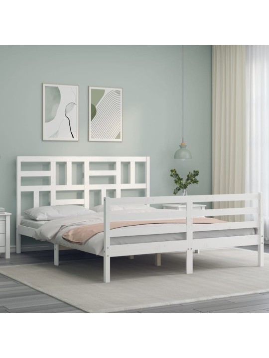 Rám postele s čelem bílý King Size masivní dřevo