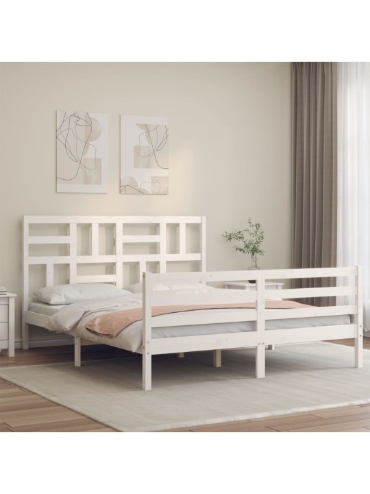 Rám postele s čelem bílý King Size masivní dřevo