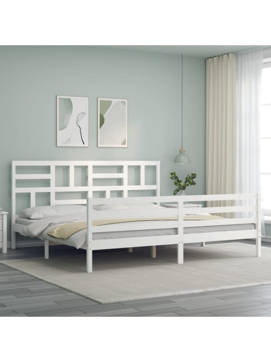 Rám postele s čelem bílý 200 x 200 cm masivní dřevo