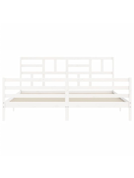 Rám postele s čelem bílý 200 x 200 cm masivní dřevo