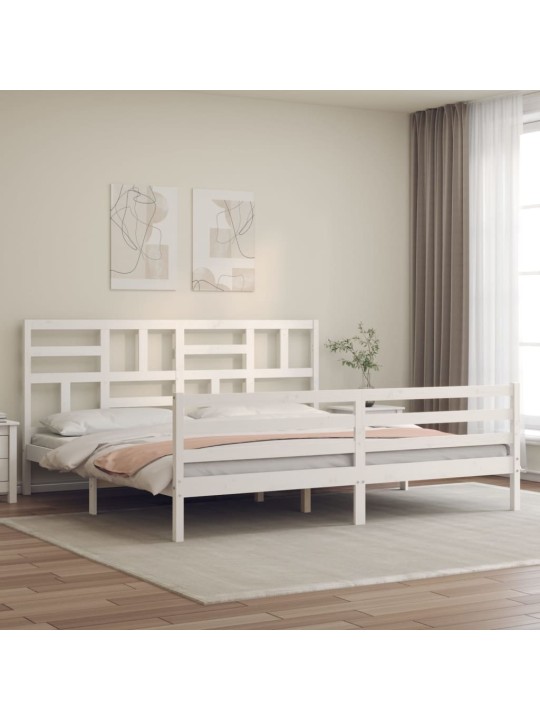 Rám postele s čelem bílý 200 x 200 cm masivní dřevo