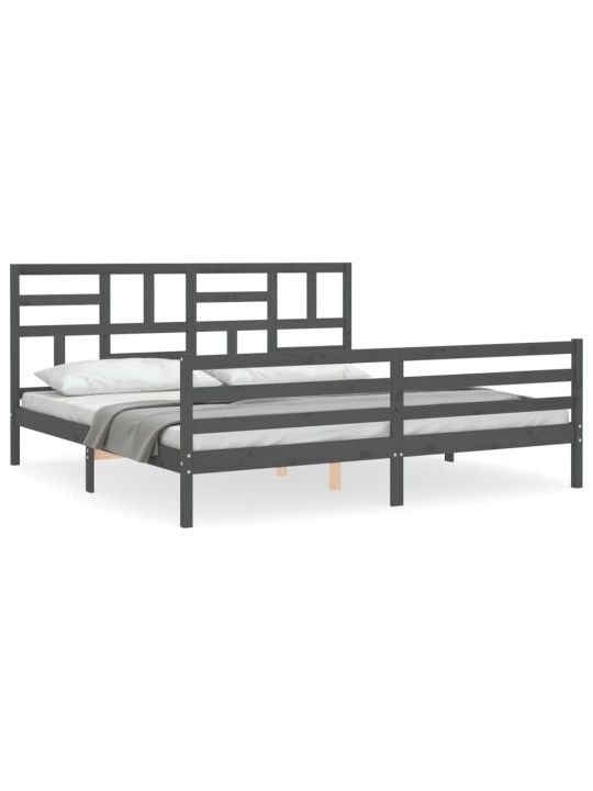 Rám postele s čelem šedý 200 x 200 cm masivní dřevo