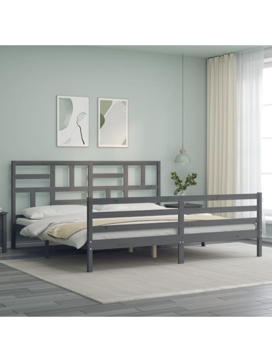 Rám postele s čelem šedý 200 x 200 cm masivní dřevo