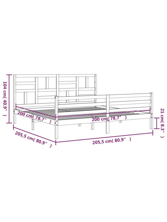 Rám postele s čelem šedý 200 x 200 cm masivní dřevo