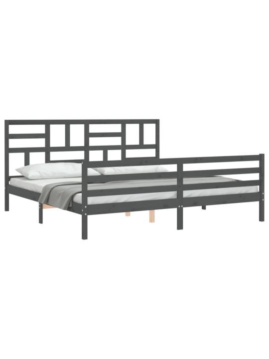 Rám postele s čelem šedý 200 x 200 cm masivní dřevo