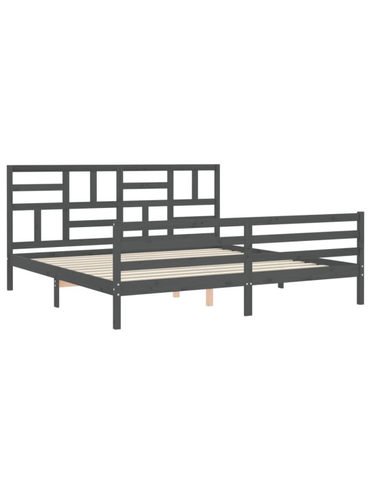Rám postele s čelem šedý 200 x 200 cm masivní dřevo