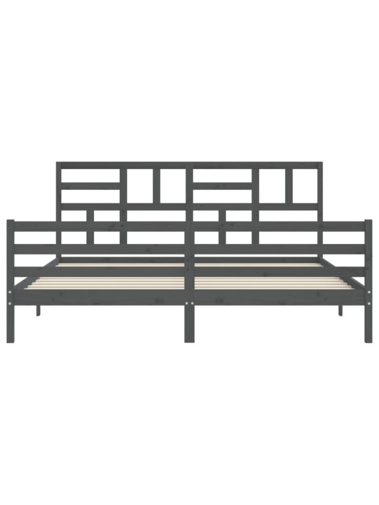 Rám postele s čelem šedý 200 x 200 cm masivní dřevo