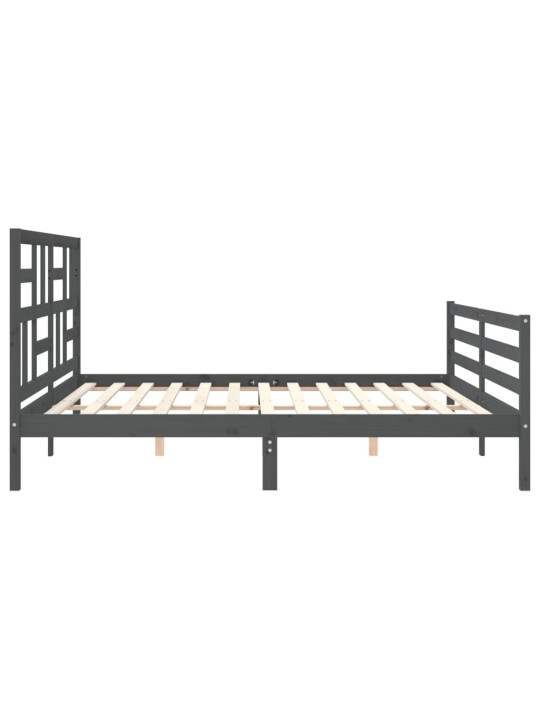 Rám postele s čelem šedý 200 x 200 cm masivní dřevo