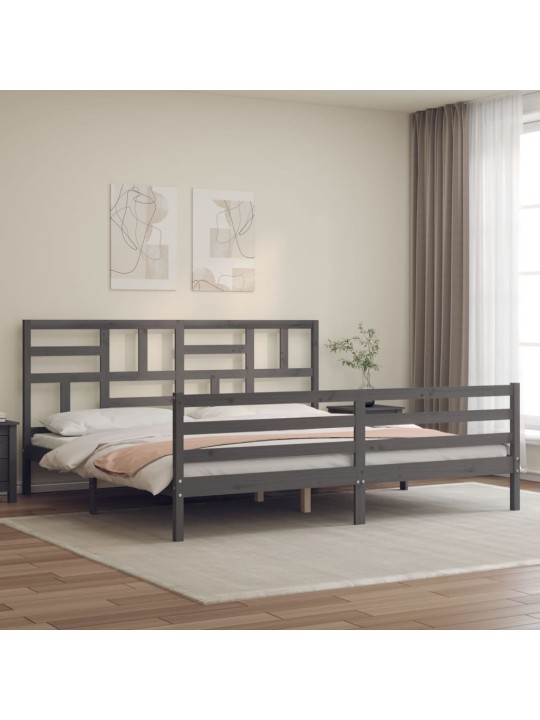 Rám postele s čelem šedý 200 x 200 cm masivní dřevo