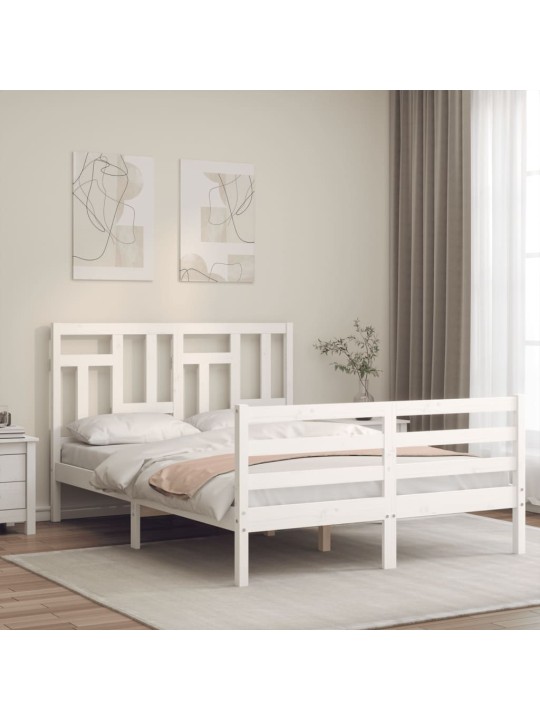 Rám postele s čelem bílý Small Double masivní dřevo