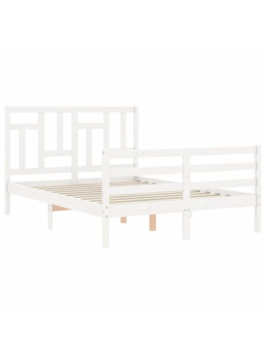 Rám postele s čelem bílý 140 x 190 cm masivní dřevo