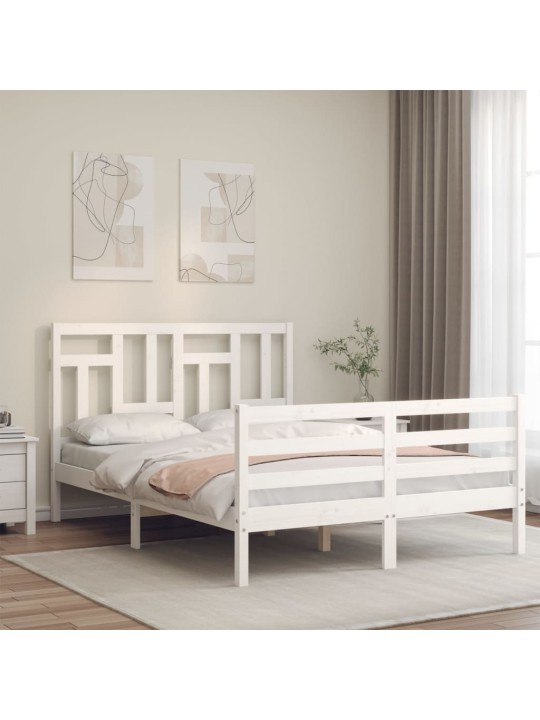 Rám postele s čelem bílý 140 x 190 cm masivní dřevo