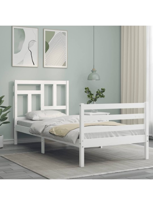Rám postele s čelem bílý 90 x 200 cm masivní dřevo