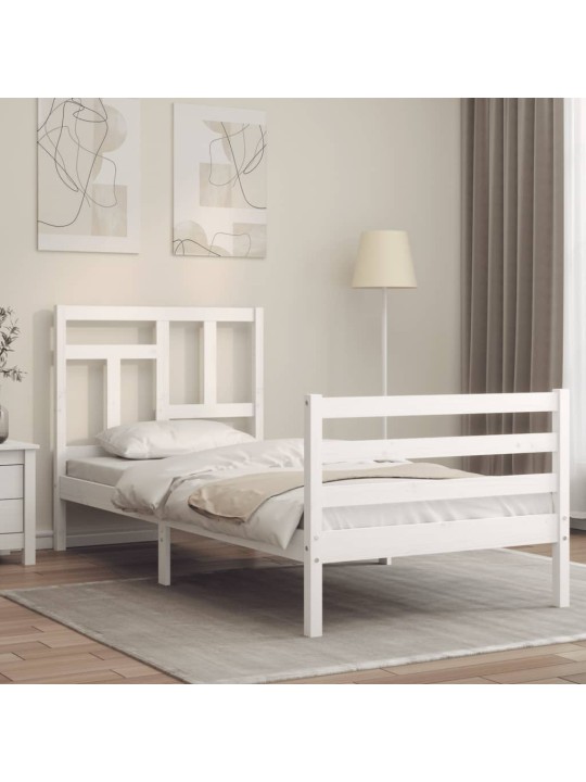 Rám postele s čelem bílý 90 x 200 cm masivní dřevo