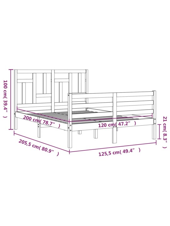 Rám postele s čelem bílý 120 x 200 cm masivní dřevo