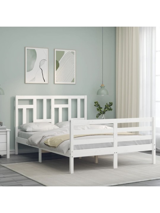 Rám postele s čelem bílý 140 x 200 cm masivní dřevo