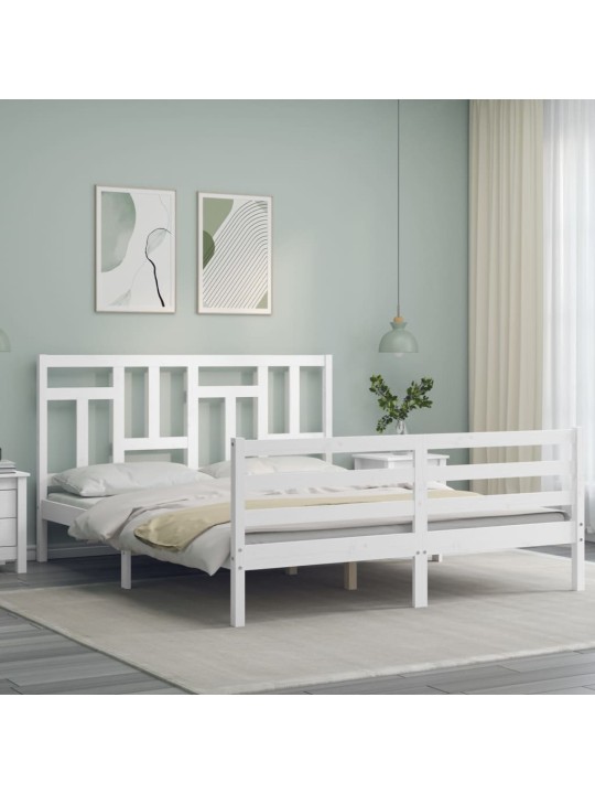 Rám postele s čelem bílý King Size masivní dřevo