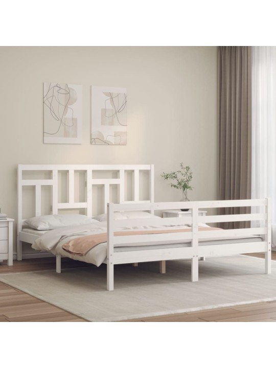 Rám postele s čelem bílý King Size masivní dřevo
