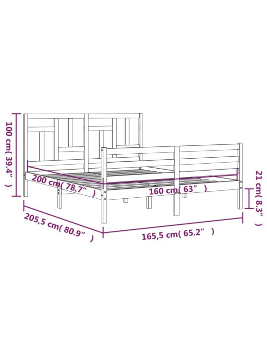 Rám postele s čelem 160 x 200 cm masivní dřevo