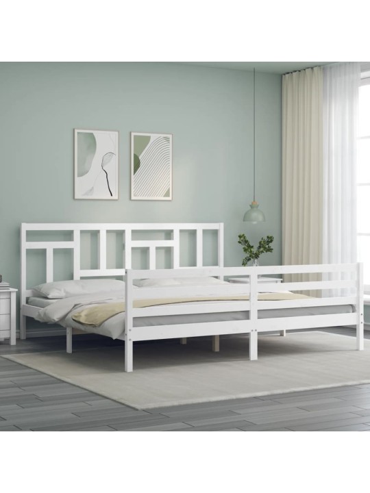 Rám postele s čelem bílý 200 x 200 cm masivní dřevo