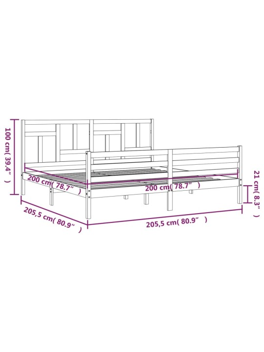 Rám postele s čelem bílý 200 x 200 cm masivní dřevo