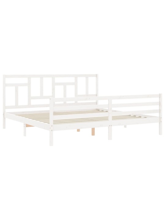 Rám postele s čelem bílý 200 x 200 cm masivní dřevo