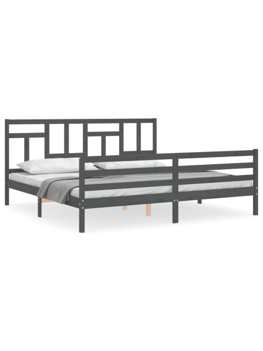 Rám postele s čelem šedý 200 x 200 cm masivní dřevo