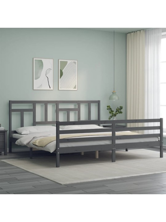 Rám postele s čelem šedý 200 x 200 cm masivní dřevo