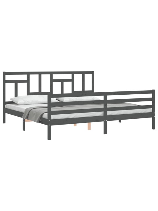 Rám postele s čelem šedý 200 x 200 cm masivní dřevo