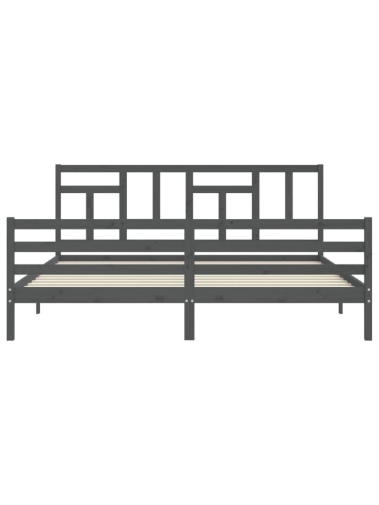 Rám postele s čelem šedý 200 x 200 cm masivní dřevo
