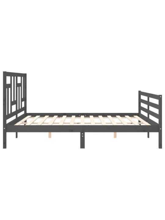 Rám postele s čelem šedý 200 x 200 cm masivní dřevo