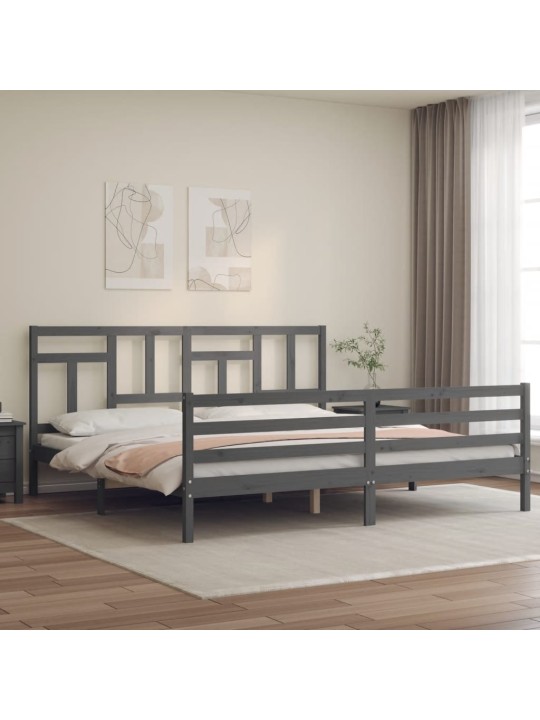 Rám postele s čelem šedý 200 x 200 cm masivní dřevo