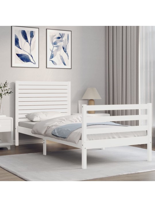 Rám postele s čelem bílý Small Single masivní dřevo