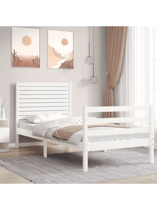 Rám postele s čelem bílý Small Single masivní dřevo