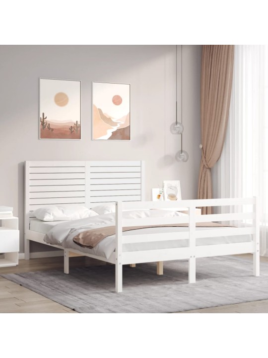 Rám postele s čelem bílý Small Double masivní dřevo