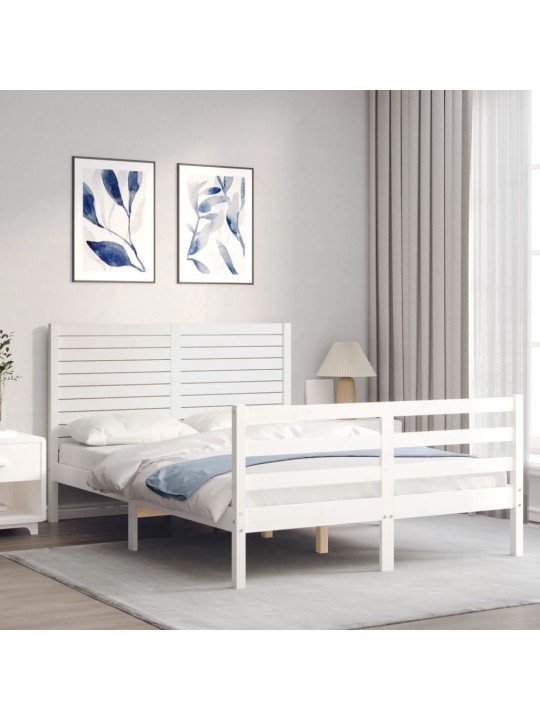 Rám postele s čelem bílý 120 x 200 cm masivní dřevo