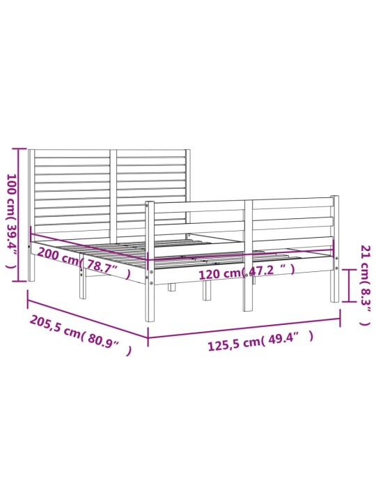 Rám postele s čelem bílý 120 x 200 cm masivní dřevo
