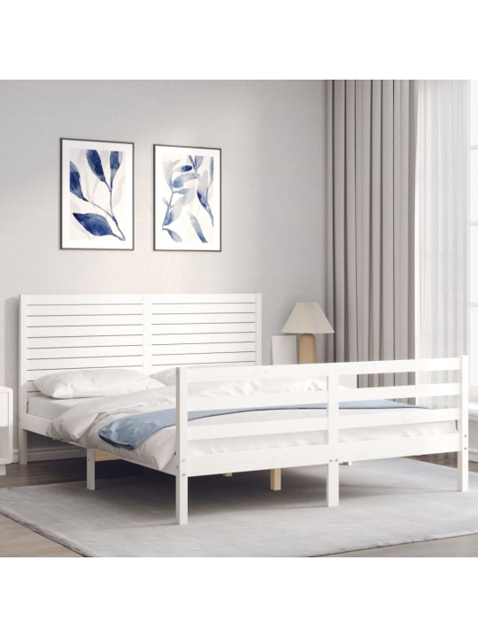 Rám postele s čelem bílý 160 x 200 cm masivní dřevo