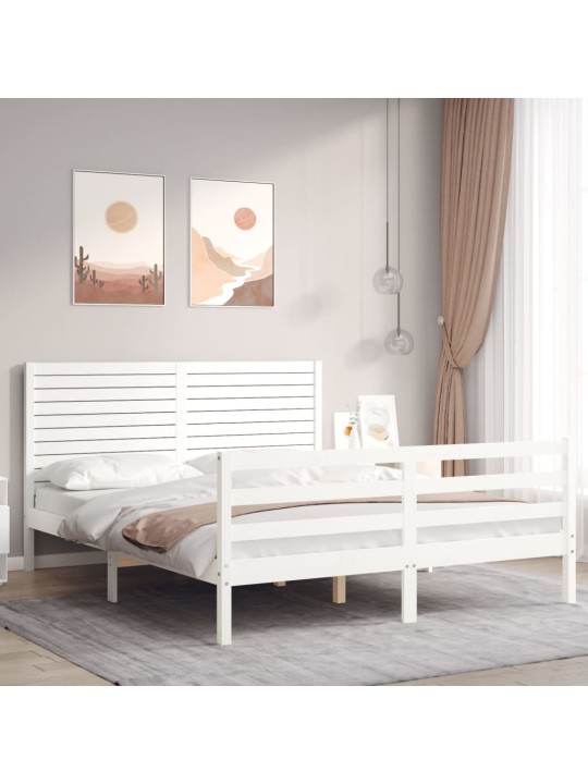 Rám postele s čelem bílý 160 x 200 cm masivní dřevo