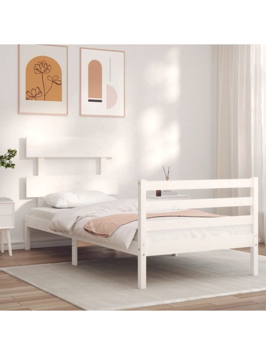 Rám postele s čelem bílý Single masivní dřevo
