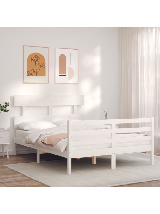 Rám postele s čelem bílý Small Double masivní dřevo