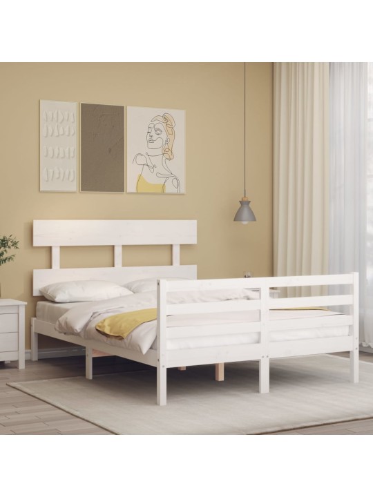 Rám postele s čelem bílý Small Double masivní dřevo