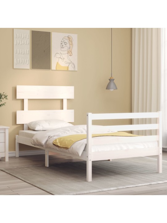 Rám postele s čelem bílý 90 x 200 cm masivní dřevo