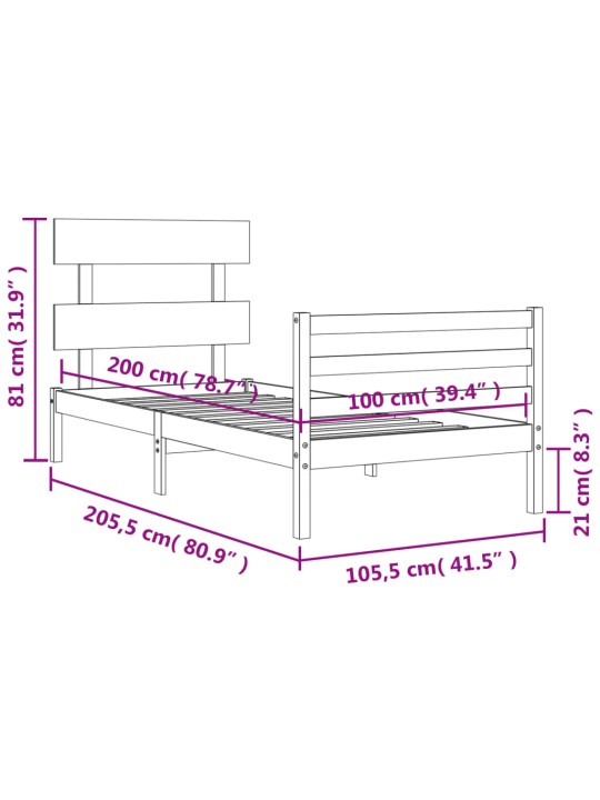 Rám postele s čelem bílý 100 x 200 cm masivní dřevo