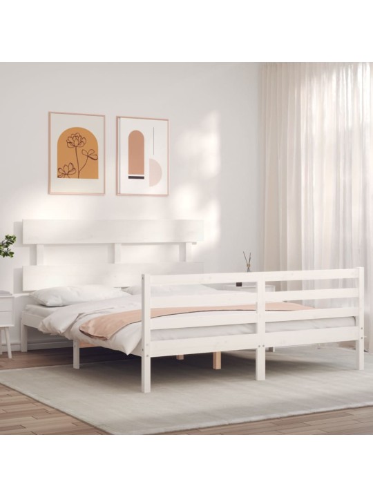 Rám postele s čelem bílý 160 x 200 cm masivní dřevo