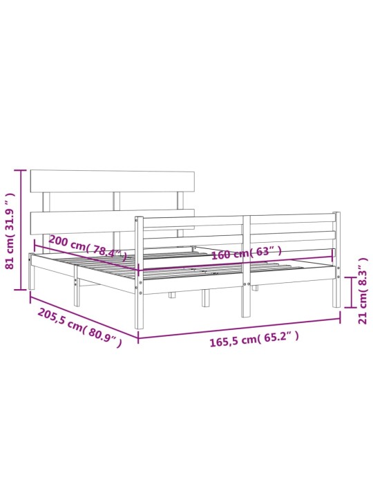 Rám postele s čelem bílý 160 x 200 cm masivní dřevo