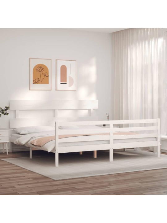 Rám postele s čelem bílý Super King Size masivní dřevo